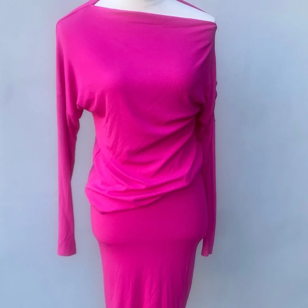 GENERATION LOVE Vibrant Pink Long Sleeve  2 pc. Outfit off shoulder on one side